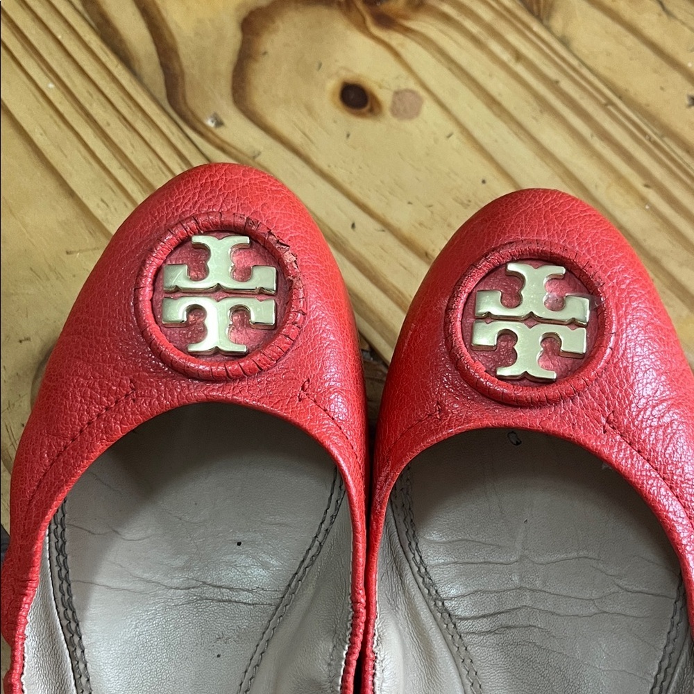 TORY BURCH Allie Napa Leather Ballet Flats in Samba Coral Red - Picture 6 of 8